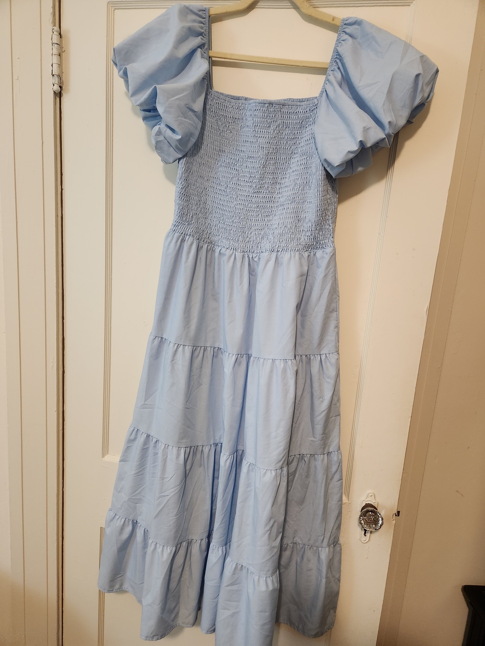 PRETTYGARDEN XL Powder Blue Smocked Puff Sleeve Tiered Maxi Dress
